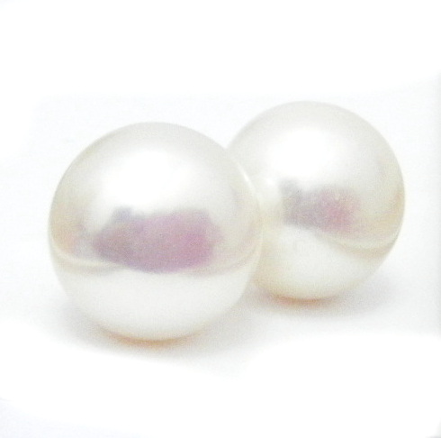 White Metallic 12.5mm Button Pearls on Vermeil